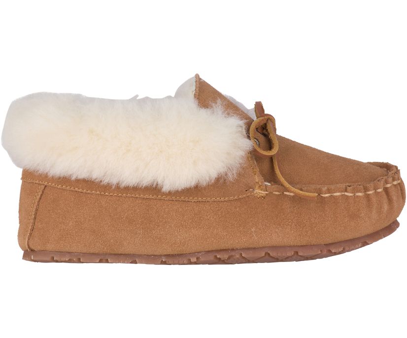 Sperry Shearling Trapper Slippers - Women's Slippers - Dark Khaki/White [BY6138274] Sperry Top Sider